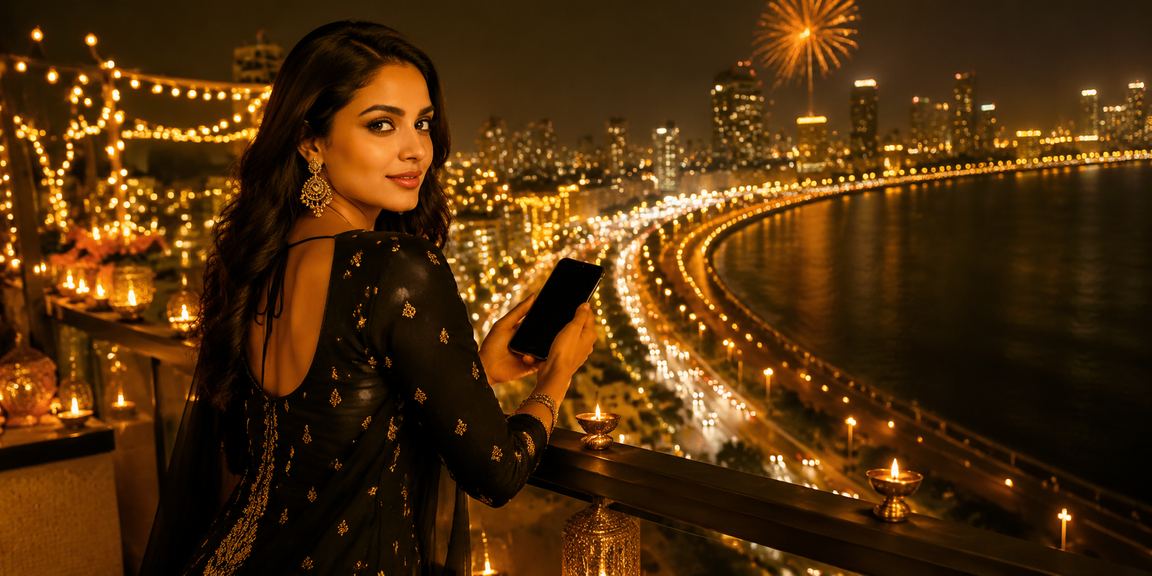 Smiling woman enjoying mobile betting in India